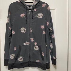 Torrid Gray Green Pink Floral Zip Hoodie EUC